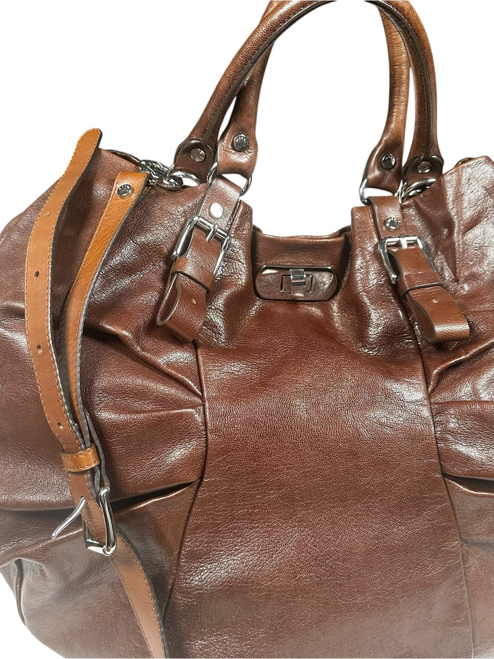 Marni FW09 Oversized Brown Leather Slouch Hobo Tote Bag Crossbody Purse Italy - Picture 3 of 15